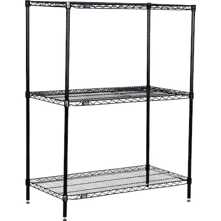 Nexel 3 Shelf, Black Epoxy Wire Shelving Unit, Starter, 36inW x 24inD x 54inH B3151815